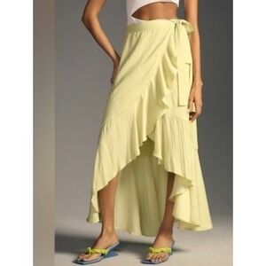 Maeve Anthropologie Skirt Green Pleated Ruffle Midi Wrap Tie‎ Waist Size XS